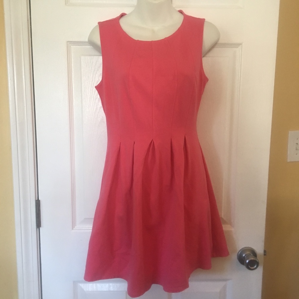 Monteau Pleated Fit and Flare Coral Dress Medium